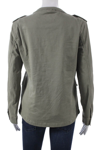 Hush Womens Military Jacket Green Cotton Blend Long Sleeve Button Size 6