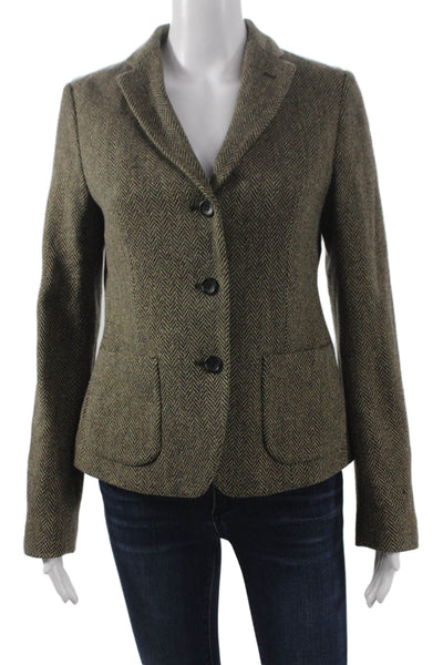 Ines De La Fressange Women Herringbone Wool Button Jacket Green Size S