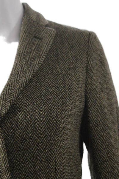 Ines De La Fressange Women Herringbone Wool Button Jacket Green Size S