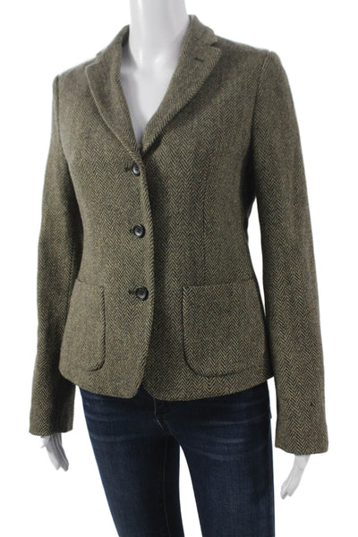 Ines De La Fressange Women Herringbone Wool Button Jacket Green Size S