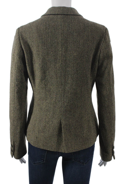 Ines De La Fressange Women Herringbone Wool Button Jacket Green Size S