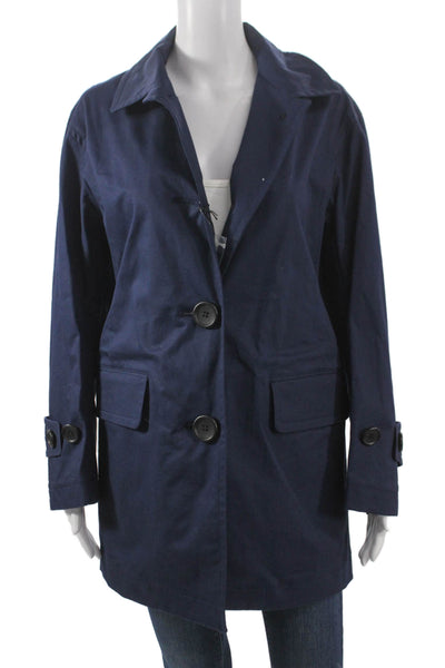 +J Womens Blue Cotton Raincoat Button Long Sleeve Size 2XS