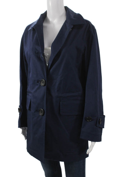 +J Womens Blue Cotton Raincoat Button Long Sleeve Size 2XS