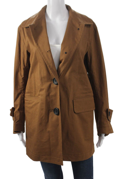 +J Womens Overcoat Brown Cotton Button Long Sleeve Size 2XS