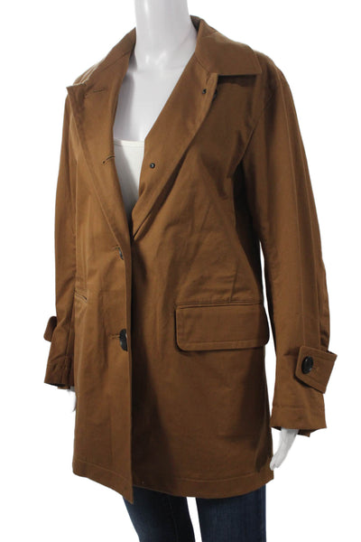 +J Womens Overcoat Brown Cotton Button Long Sleeve Size 2XS