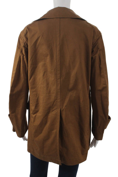 +J Womens Overcoat Brown Cotton Button Long Sleeve Size 2XS