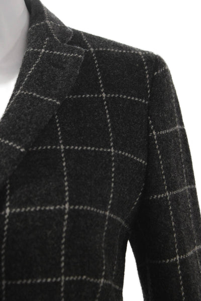 Ines De La Fressange Women Gray Check Wool Blazer Button Long Sleeve Size S