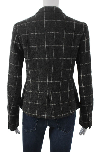 Ines De La Fressange Women Gray Check Wool Blazer Button Long Sleeve Size S