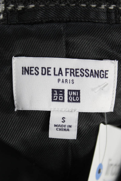 Ines De La Fressange Women Gray Check Wool Blazer Button Long Sleeve Size S
