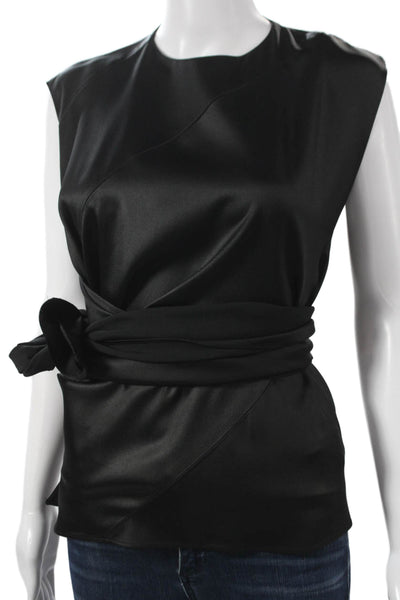 Zara Women Basic Sleeveless Blouse Black Tie Neck Acetate Size XS
