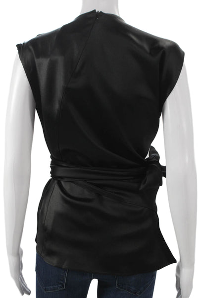 Zara Women Basic Sleeveless Blouse Black Tie Neck Acetate Size XS