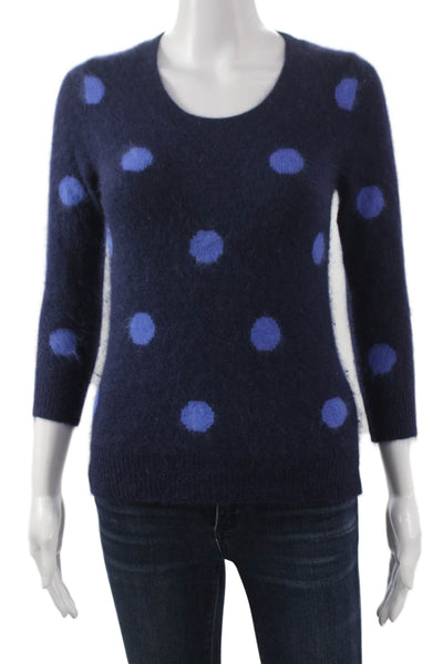 Wallace Women Pullover Sweater Blue Rabbit Hair Polka Dot 3/4 Sleeve Size S