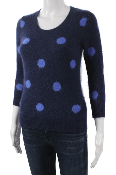 Wallace Women Pullover Sweater Blue Rabbit Hair Polka Dot 3/4 Sleeve Size S