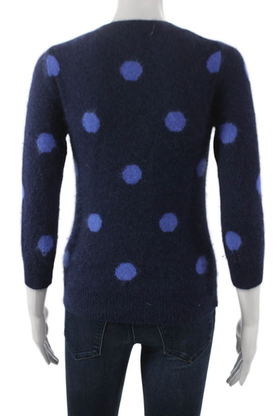 Wallace Women Pullover Sweater Blue Rabbit Hair Polka Dot 3/4 Sleeve Size S