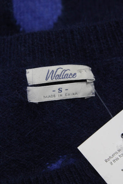 Wallace Women Pullover Sweater Blue Rabbit Hair Polka Dot 3/4 Sleeve Size S