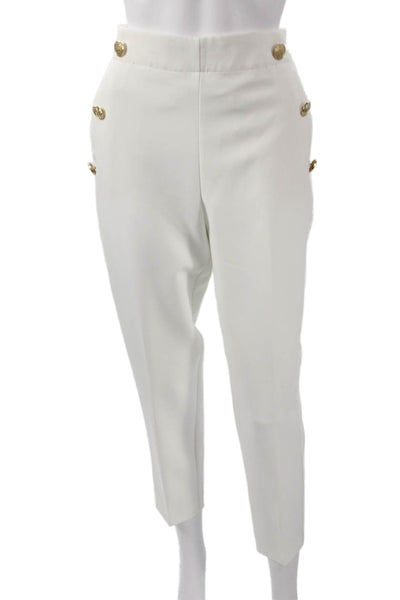 Zara Women Cropped Pants White Pull On Polyester Inseam 25in Size XS