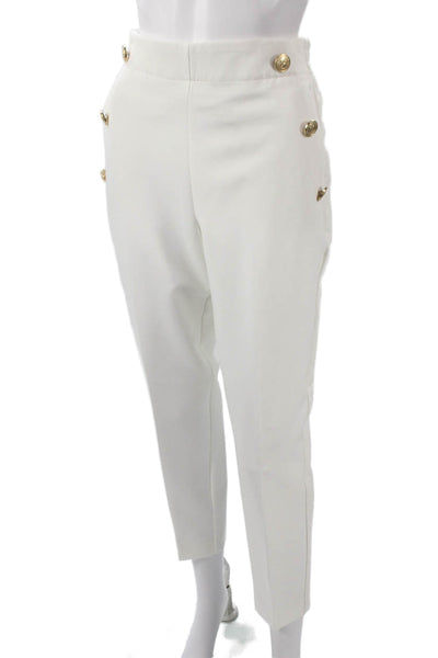 Zara Women Cropped Pants White Pull On Polyester Inseam 25in Size XS