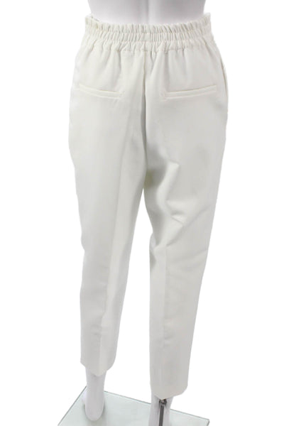 Zara Women Cropped Pants White Pull On Polyester Inseam 25in Size XS