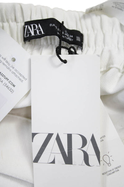Zara Women Cropped Pants White Pull On Polyester Inseam 25in Size XS