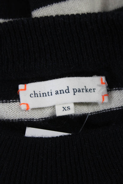 Chinti & Parker Womens Cashmere Striped Crewneck Pullover Sweater Black Size XS