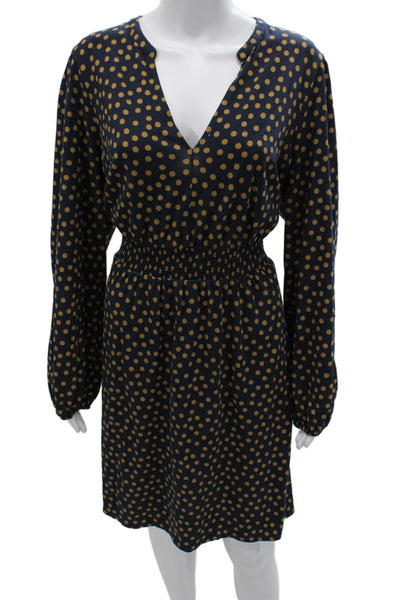 Boden Women Shift Dress Blue Polka Dot V-Neck Long Sleeve Tencel Size 20