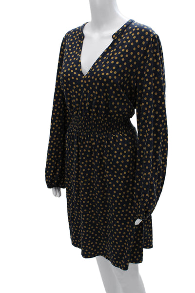 Boden Women Shift Dress Blue Polka Dot V-Neck Long Sleeve Tencel Size 20