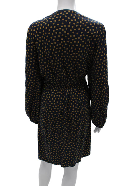 Boden Women Shift Dress Blue Polka Dot V-Neck Long Sleeve Tencel Size 20