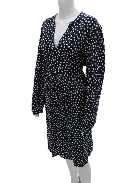 Boden Women Blue Polka Dot Wrap Dress Long Sleeve Cotton Mid Calf Plus Size 20