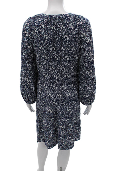 Boden Women Blue Floral V-Neck Long Sleeve Shift Dress Viscose Midi Size 16
