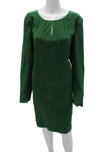 Elie Tahari Women Green Shift Dress Long Sleeve Mid-Calf Size XL