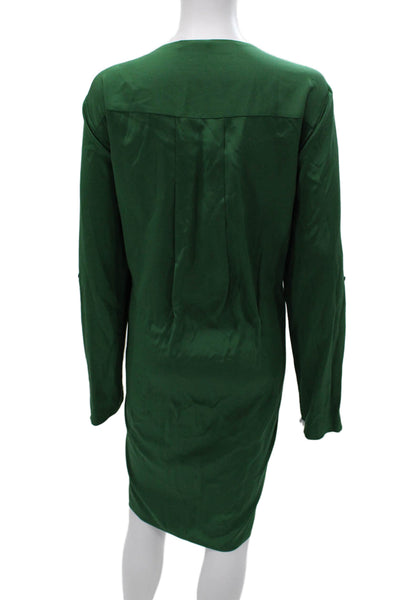 Elie Tahari Women Green Shift Dress Long Sleeve Mid-Calf Size XL