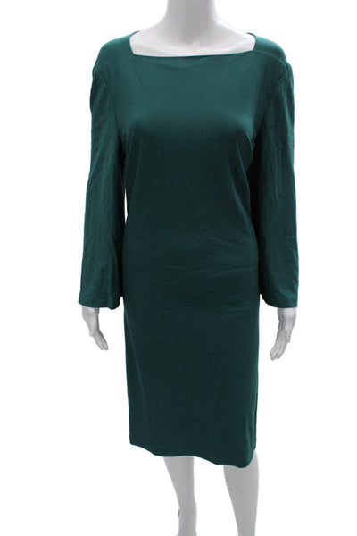 Lafayette 148 New York Women Sheath Dress Green Square Neck Long Sleeve Size XL