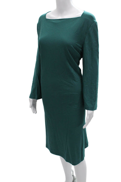 Lafayette 148 New York Women Sheath Dress Green Square Neck Long Sleeve Size XL