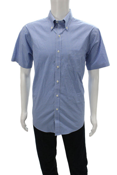 Brooks Brothers Mens Plaid Button Down Collar Shirt Blue Cotton  Size 16
