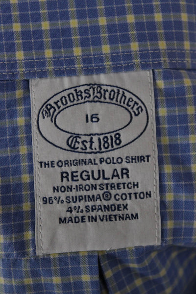 Brooks Brothers Mens Plaid Button Down Collar Shirt Blue Cotton  Size 16