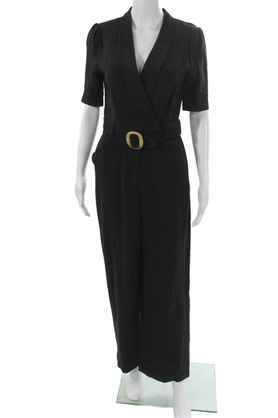 & Other Stories Womens Black Jumpsuit Short Sleeve V-Neck Buckle Viscose Size 2