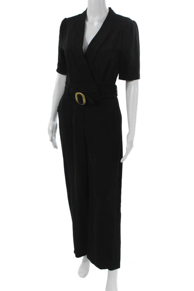 & Other Stories Womens Black Jumpsuit Short Sleeve V-Neck Buckle Viscose Size 2