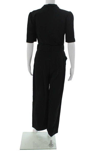 & Other Stories Womens Black Jumpsuit Short Sleeve V-Neck Buckle Viscose Size 2