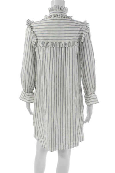 Celine Women White Striped Cotton Shift Dress Long Sleeve Size 34