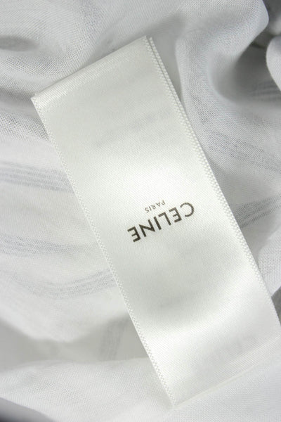Celine Women White Striped Cotton Shift Dress Long Sleeve Size 34