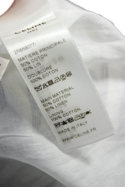 Celine Women White Striped Cotton Shift Dress Long Sleeve Size 34