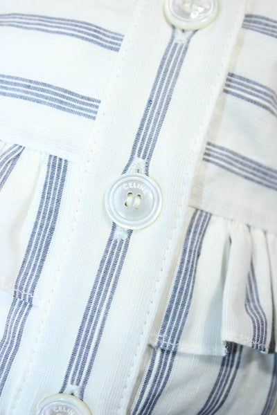 Celine Women White Striped Cotton Shift Dress Long Sleeve Size 34