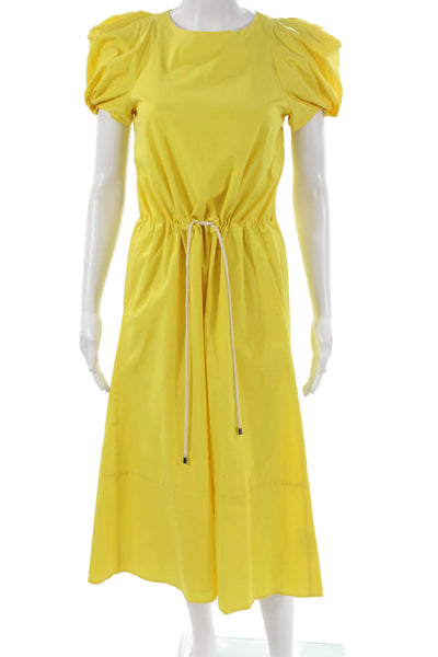 G. Womens A-Line Yellow Midi Cotton Dress Short Sleeve Size 0
