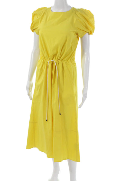 G. Womens A-Line Yellow Midi Cotton Dress Short Sleeve Size 0