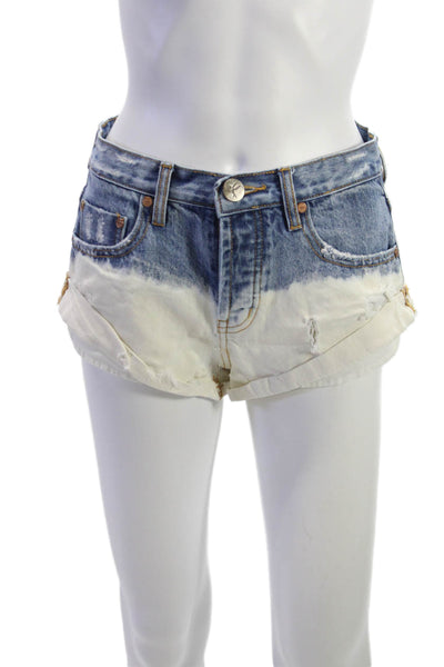 One Teaspoon Womens Cut-Off Colorblock Cotton Shorts Blue Size 24