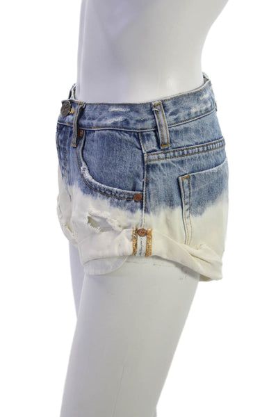 One Teaspoon Womens Cut-Off Colorblock Cotton Shorts Blue Size 24