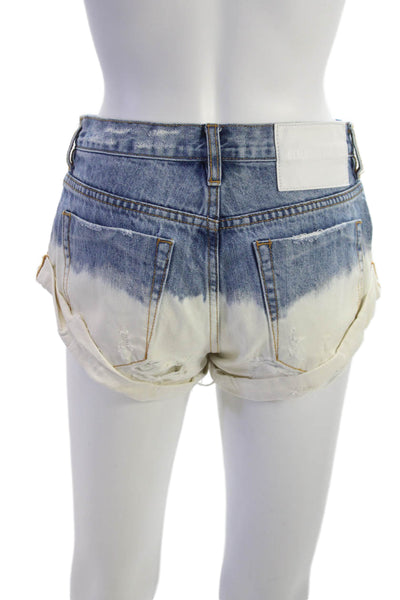 One Teaspoon Womens Cut-Off Colorblock Cotton Shorts Blue Size 24