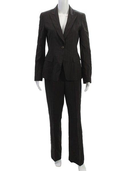 Elie Tahari Womens Striped Single Button Pant Suit Dark Brown Red Size 8