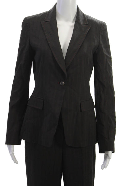 Elie Tahari Womens Striped Single Button Pant Suit Dark Brown Red Size 8