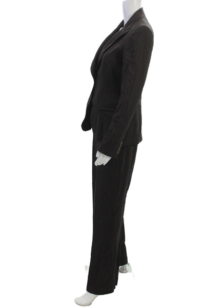 Elie Tahari Womens Striped Single Button Pant Suit Dark Brown Red Size 8